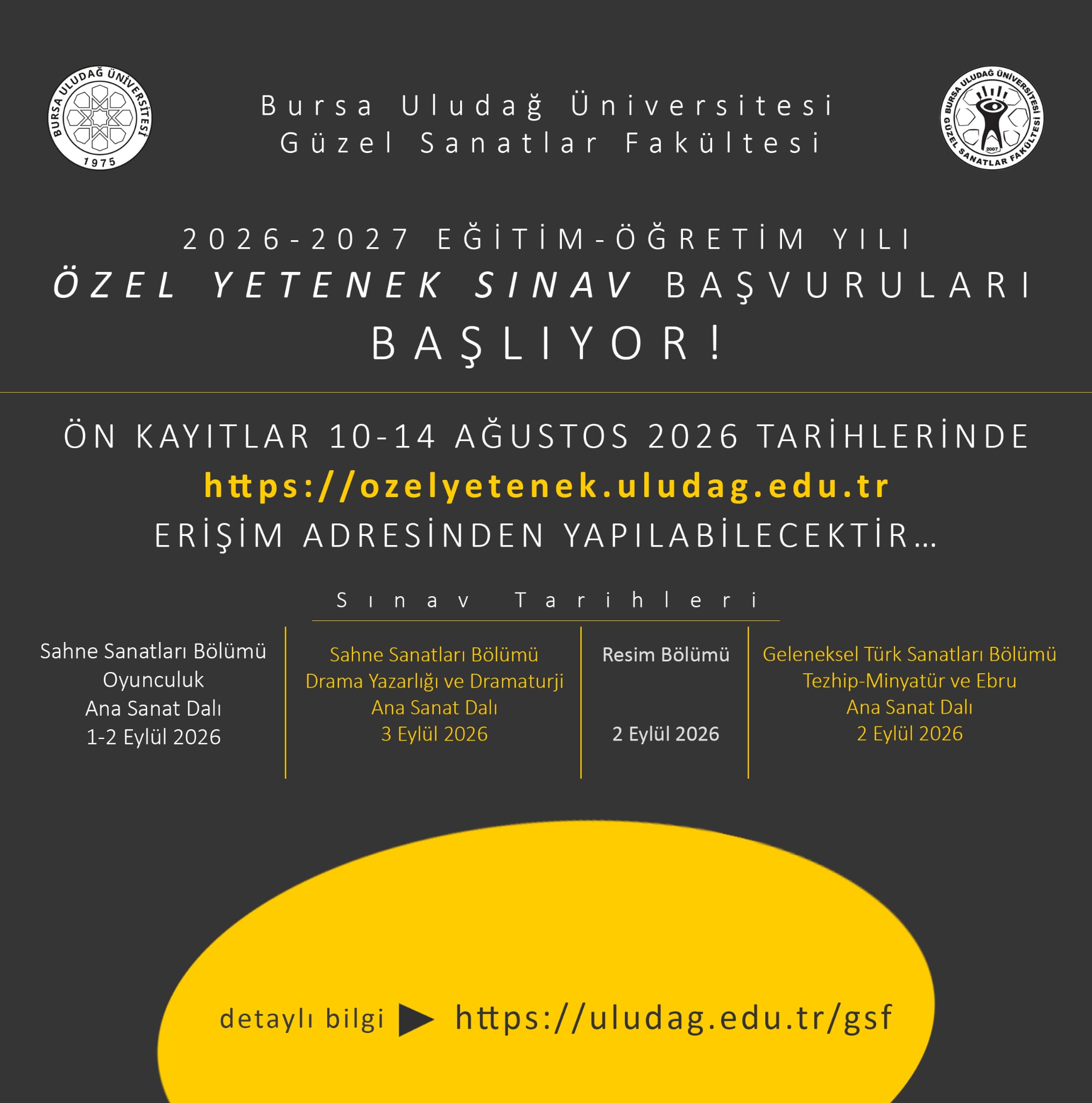 2026-2027 BURSA ULUDAĞ ÜNİVERSİTESİ GÜZEL SANATLAR FAKÜLTESİ ÖZEL YETENEK SINAVLARI